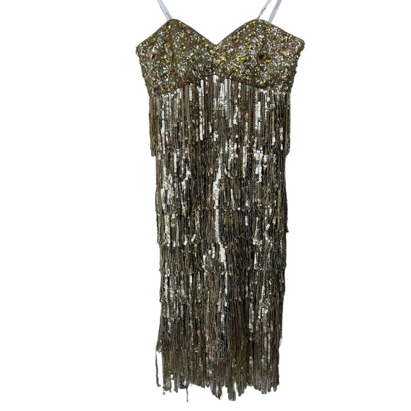 Night Moves by ALLURE Gold Sequin Evening Flapper Gatsby Sleeveless Dress, 10 - Picture 1 of 15